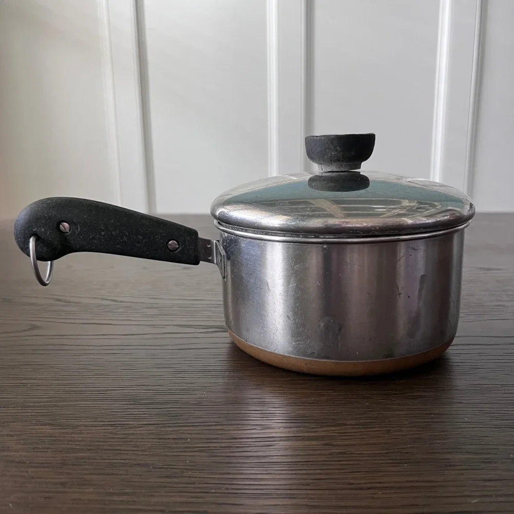 Revere Ware‎ 1 Quart Saucepan with Lid Copper Bottom Stainless Steel Vintage Pot